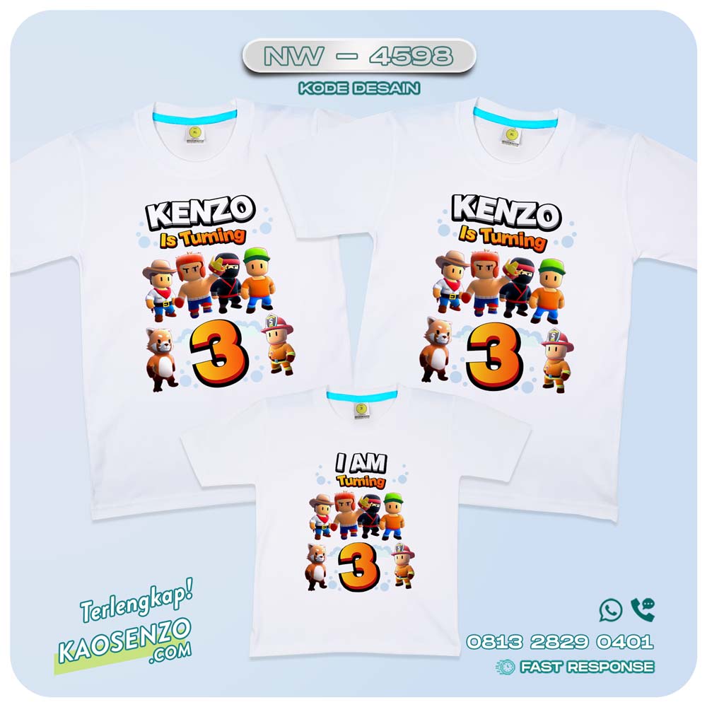 Baju Kaos Couple Keluarga Stumble Guys | Kaos Family Custom | Kaos Ultah Anak | Kaos Game Stumble Guys - NW 4598