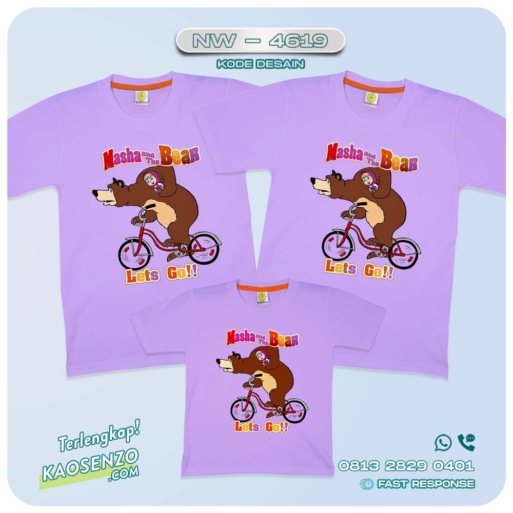 Kaos Couple Keluarga Masha & the Bear | Kaos Ulang Tahun Anak | Kaos Masha & the Bear - NW 4619