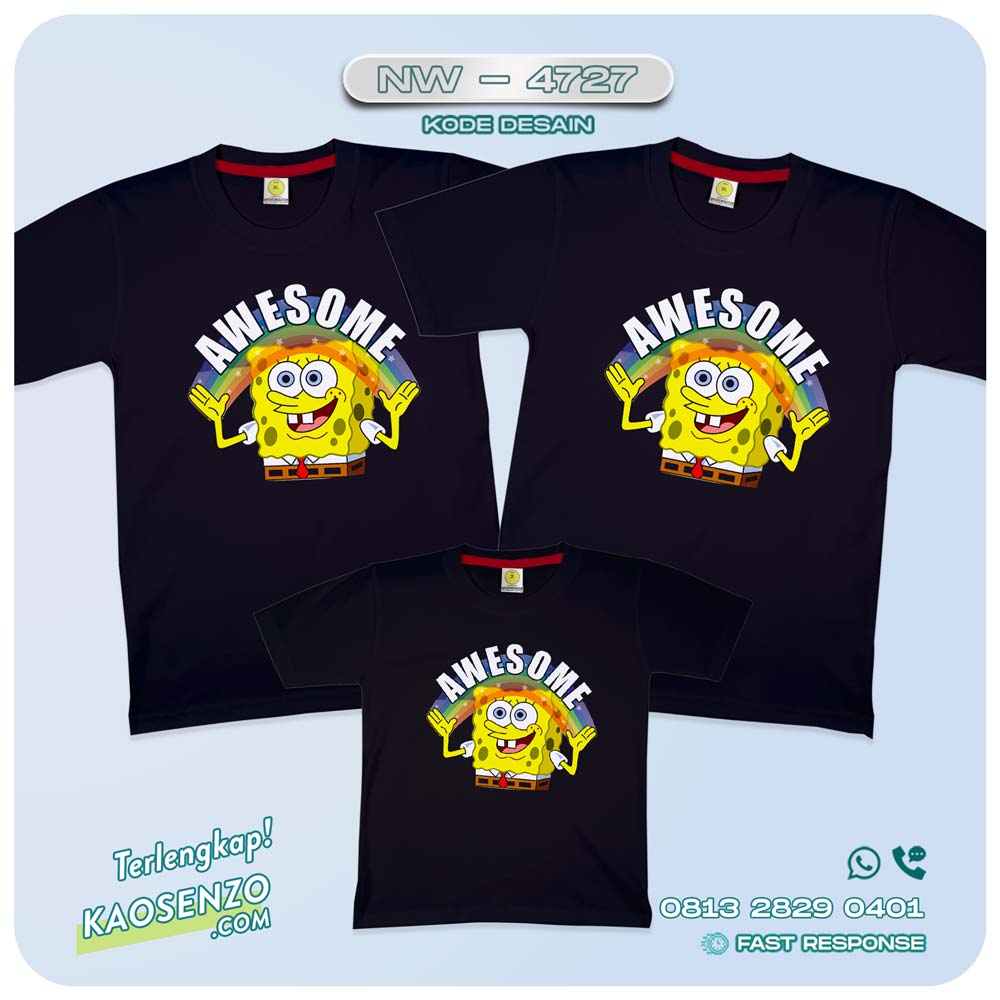 Baju Kaos Couple Keluarga Spongebob | Kaos Family Custom Spongebob | Kaos Spongebob - NW 4727