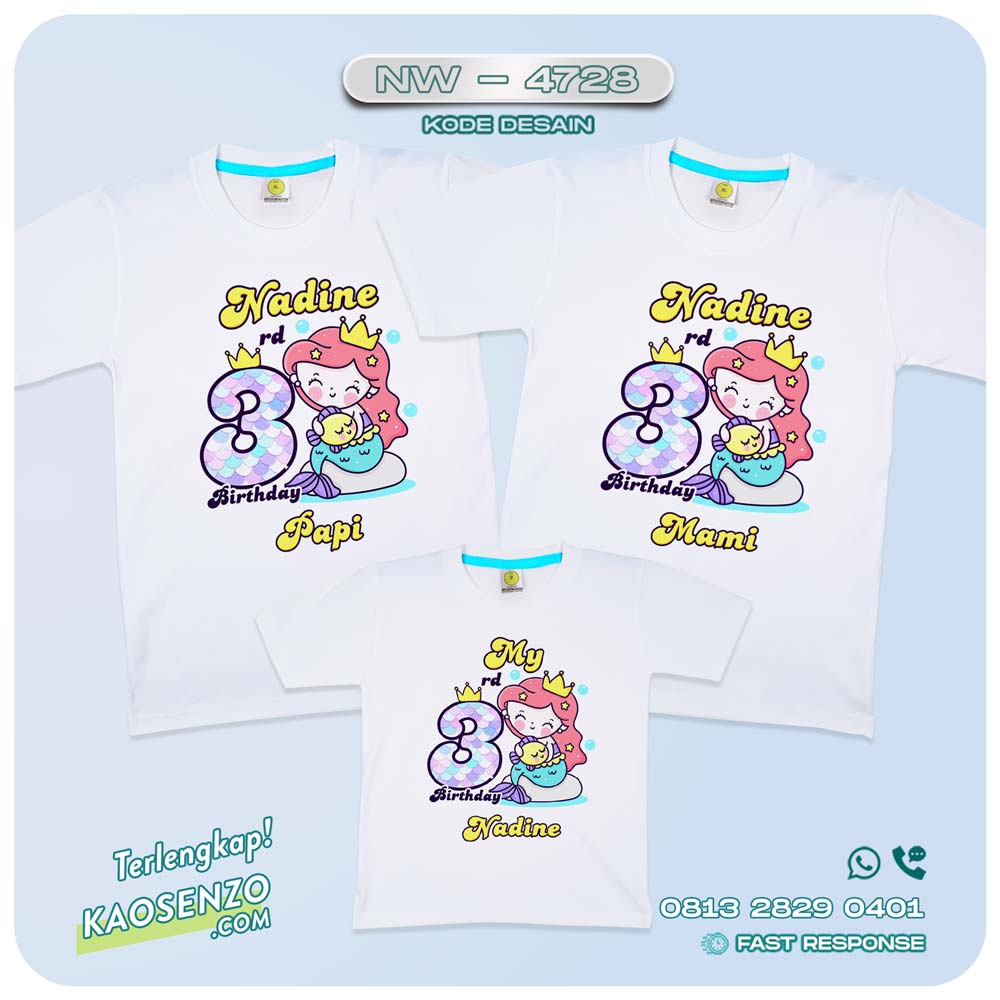 Baju Kaos Couple Keluarga Mermaid | Kaos Family Custom Mermaid | Kaos Ultah Anak | Kaos Mermaid - NW 4728