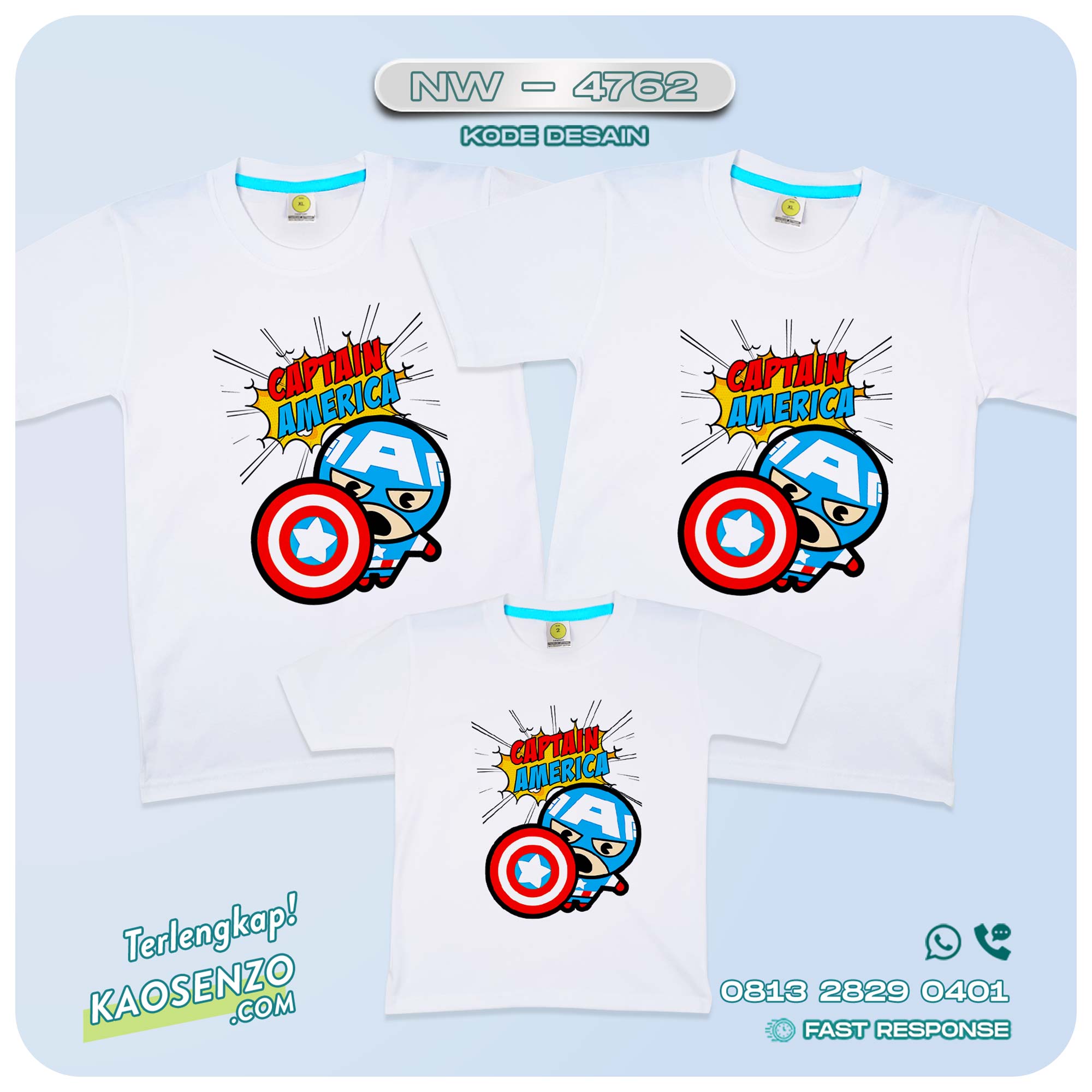 Baju Kaos Couple Keluarga Captain America | Kaos Family Custom | Kaos Captain America - NW 4762