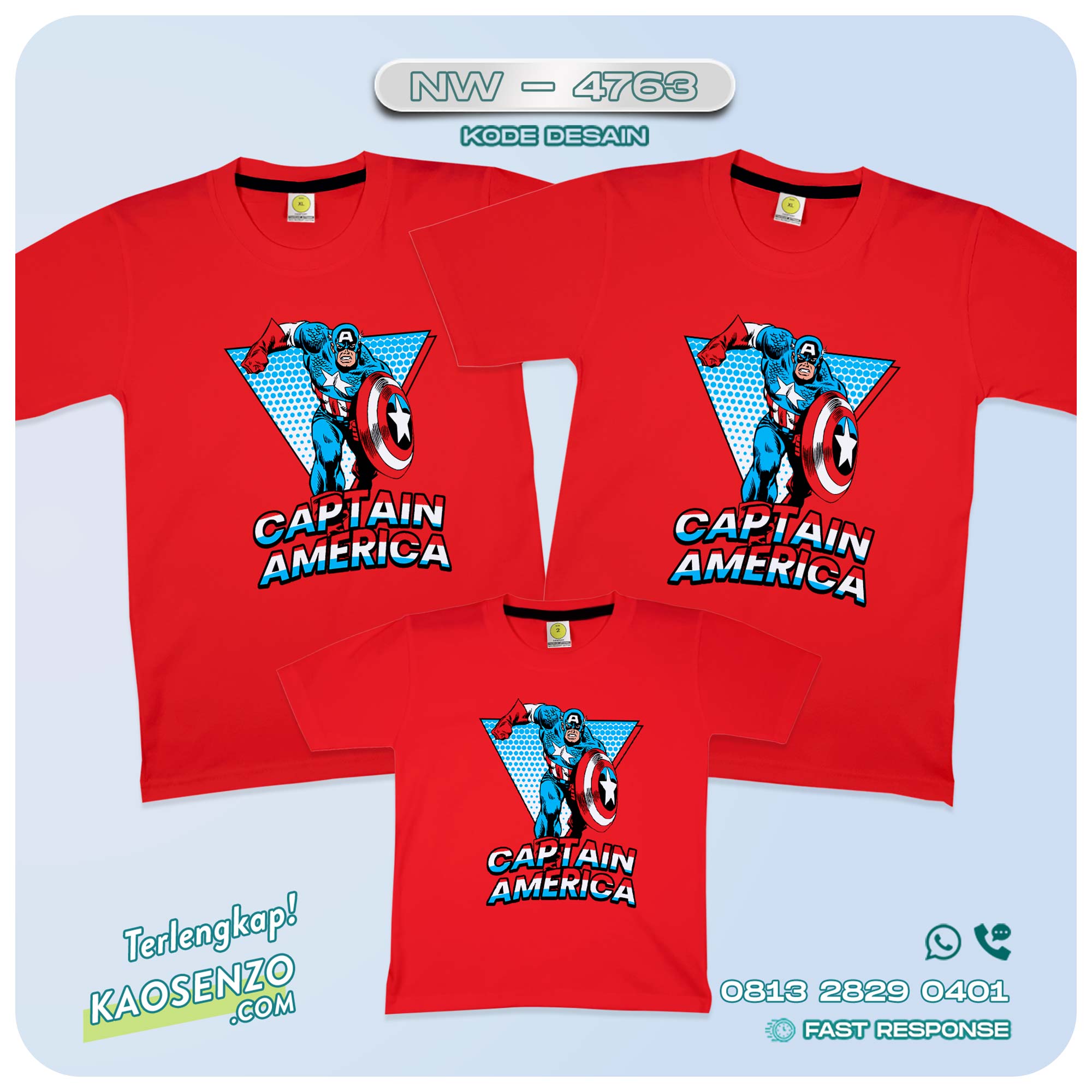 Baju Kaos Couple Keluarga Captain America | Kaos Family Custom | Kaos Captain America - NW 4763