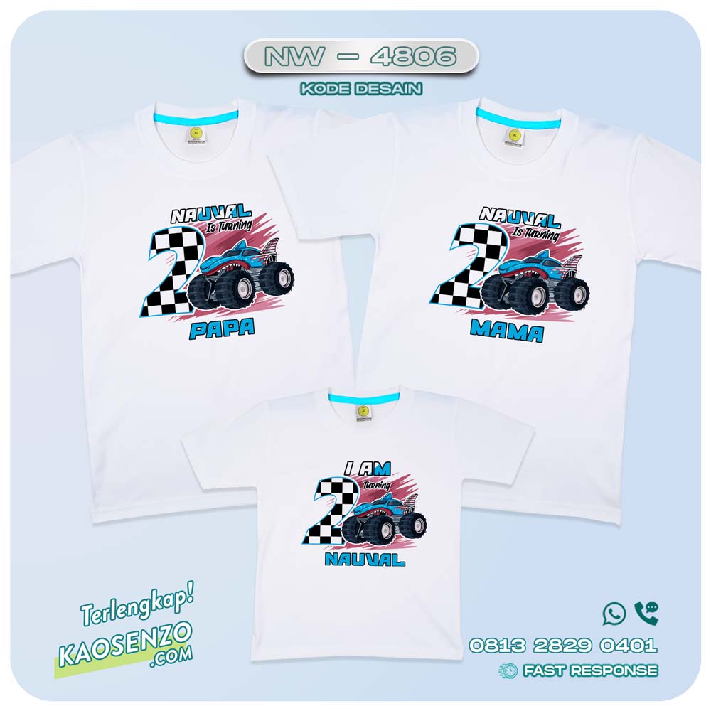 Baju Kaos Couple Keluarga | Kaos Ultah Anak | Kaos Monster Truck NW 4806