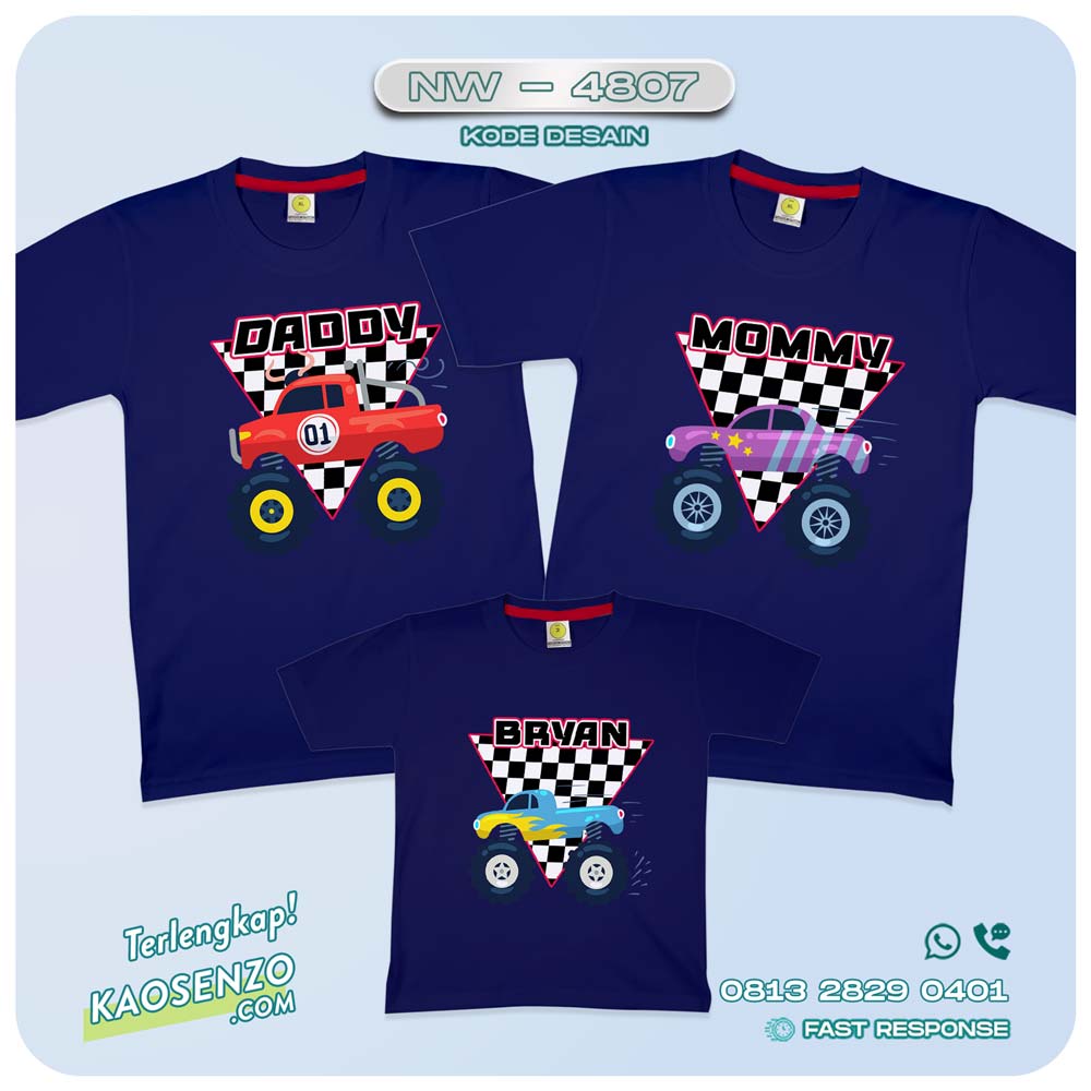 Baju Kaos Couple Keluarga | Kaos Ulang Tahun Anak | Kaos Monster Truck - NW 4807