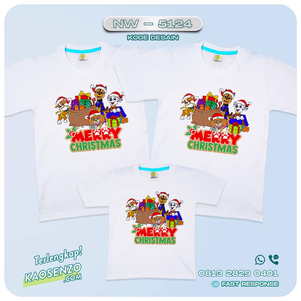 Baju Kaos Couple Keluarga Natal | Kaos Family Custom Paw Patrol Christmas | Kaos Paw Patrol Natal - NW 5124