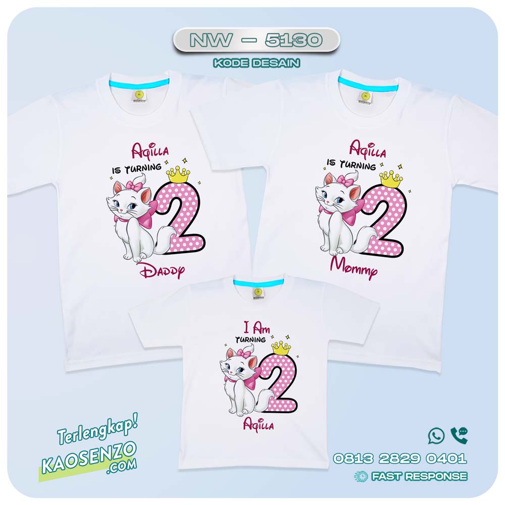 Baju Kaos Couple Keluarga Marie Cat | Kaos Ultah Anak Kartun Kucing The Aristocats | Kaos Marie Cat - NW 5130