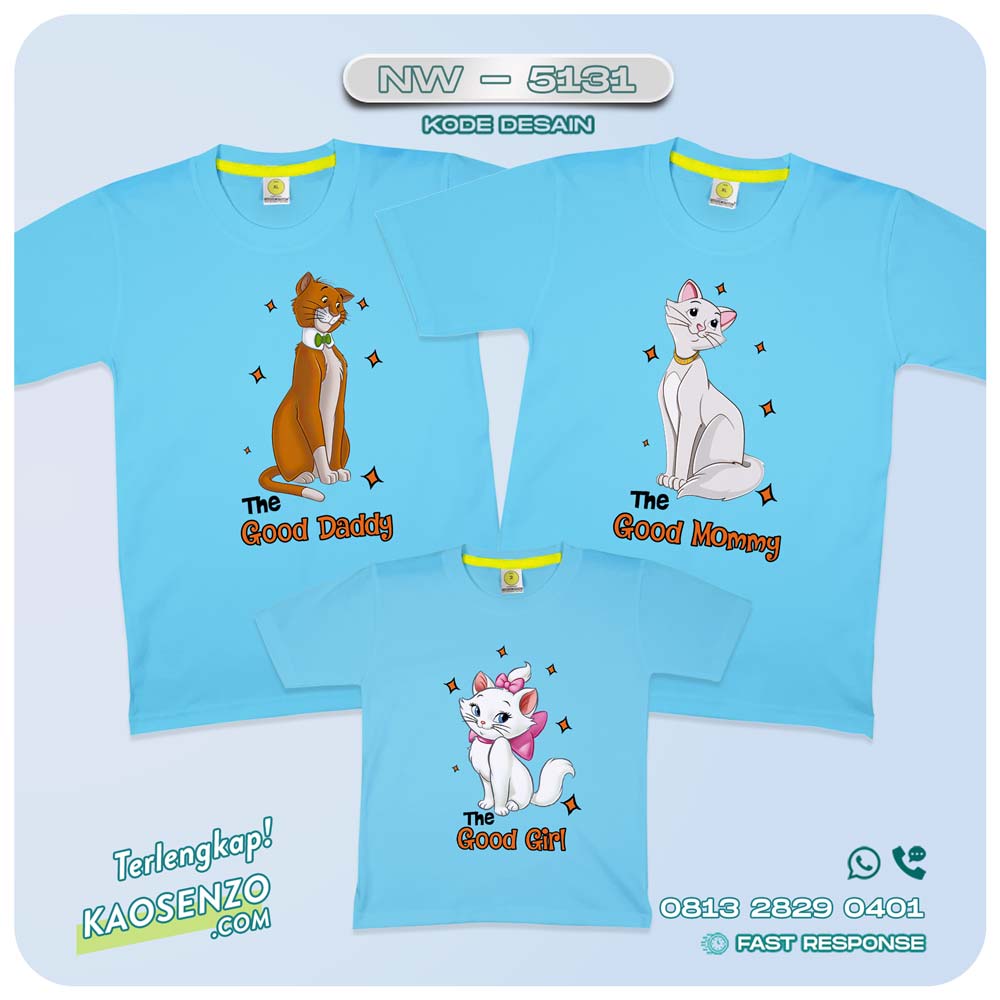 Baju Kaos Couple Keluarga Marie Cat | Kaos Family Custom Kartun Kucing The Aristocats | Kaos Marie Cat - NW 5131