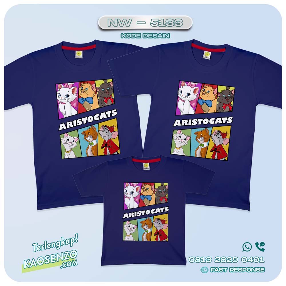 Baju Kaos Couple Keluarga Marie Cat | Kaos Family Custom Kartun Kucing The Aristocats | Kaos Marie Cat - NW 5133