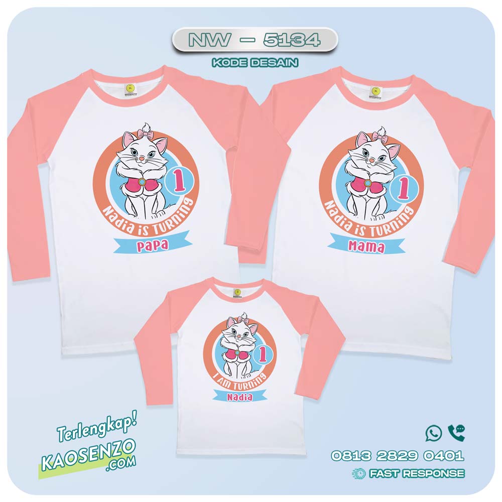 Baju Kaos Couple Keluarga Marie Cat | Kaos Ultah Anak Kartun Kucing The Aristocats | Kaos Marie Cat - NW 5134