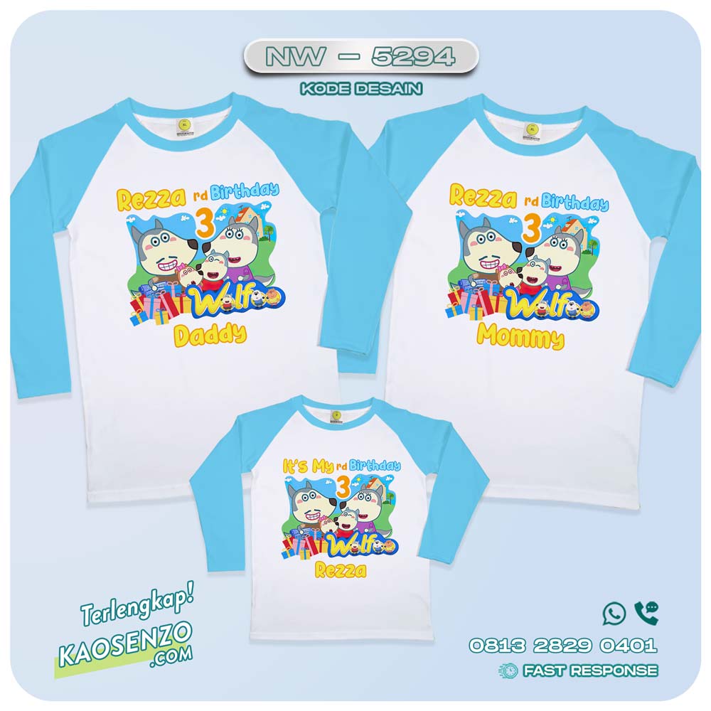 Baju Kaos Couple Keluarga Wolfoo | Kaos Ultah Anak | Kaos Wolfoo - NW 5294