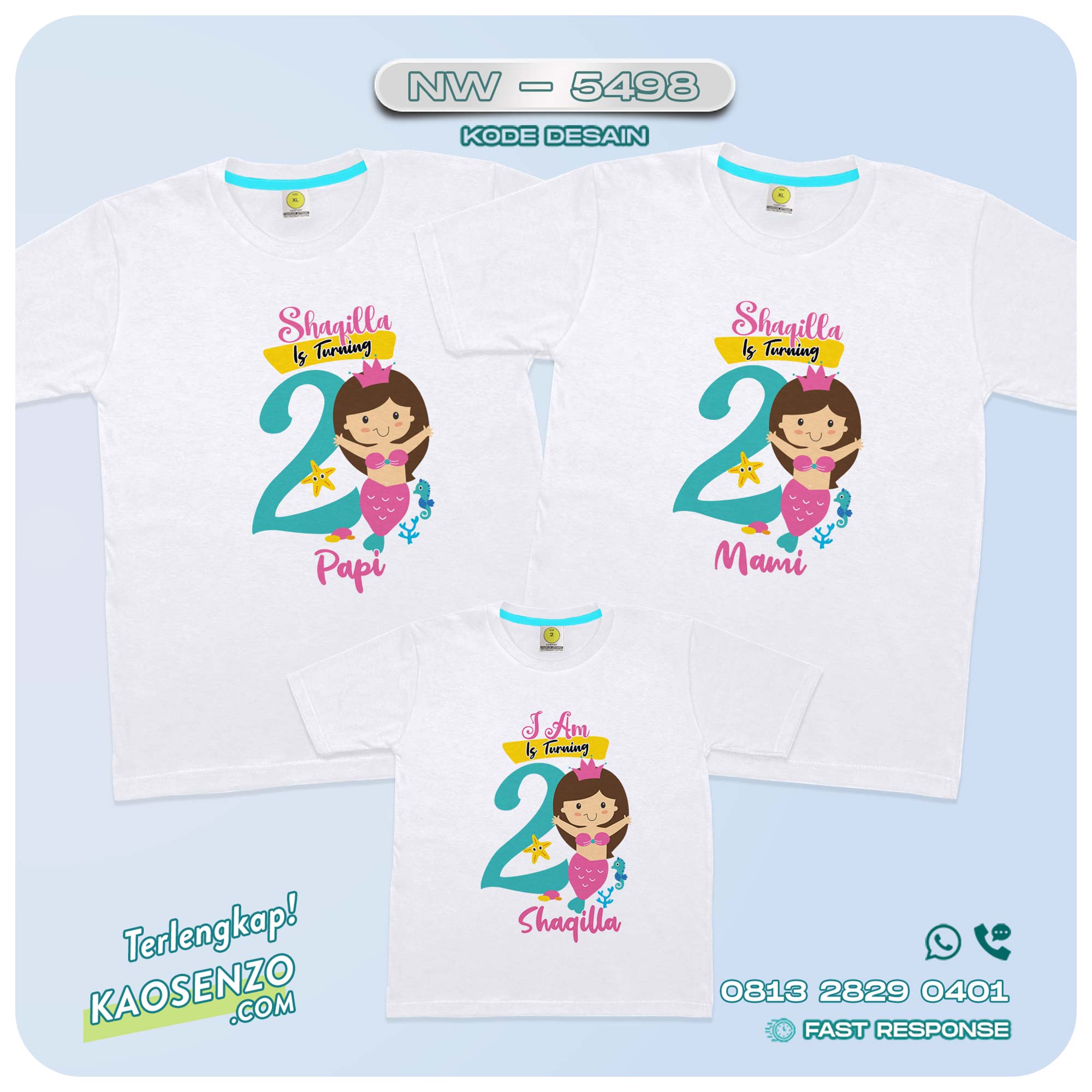 Baju Kaos Couple Keluarga Mermaid | Kaos Family Custom Mermaid | Kaos Ultah Anak | Kaos Mermaid - NW 5498