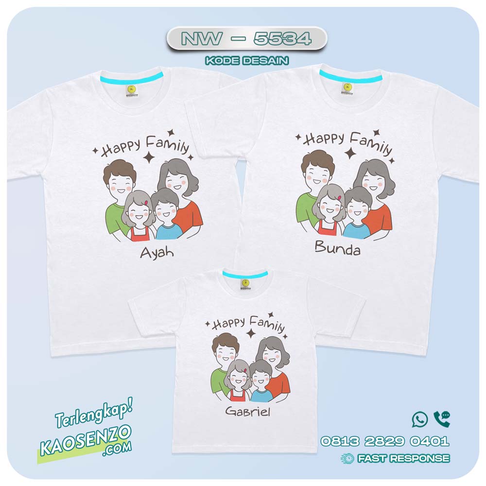 Baju Kaos Couple Keluarga Happy Family | Kaos Ultah Anak | Kaos Family Custom | Kaos Motif Happy Family NW 5534