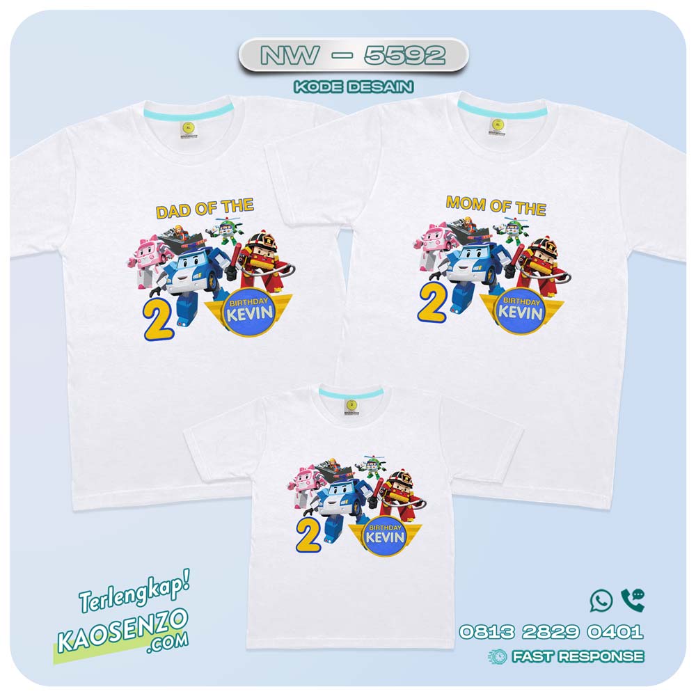 Kaos Couple Keluarga | Kaos Ultah Anak | Kaos Family Custom | Kaos Motif Robocar Poli - NW - 5592