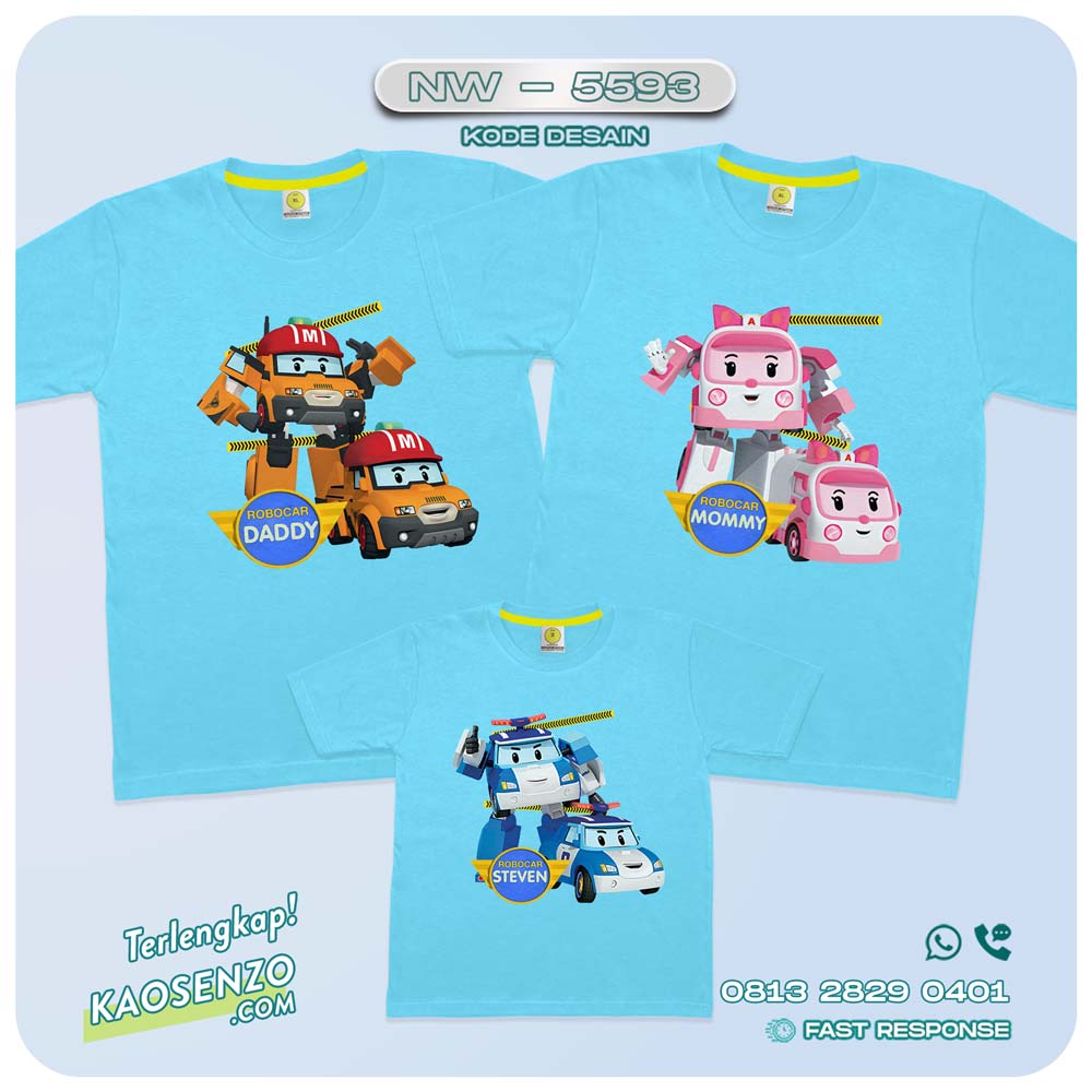 Kaos Couple Keluarga | Kaos Ultah Anak | Kaos Family Custom | Kaos Motif Robocar Poli - NW - 5593