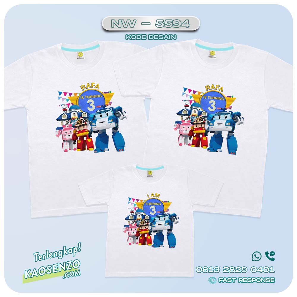 Kaos Couple Keluarga | Kaos Ultah Anak | Kaos Family Custom | Kaos Motif Robocar Poli - NW - 5594