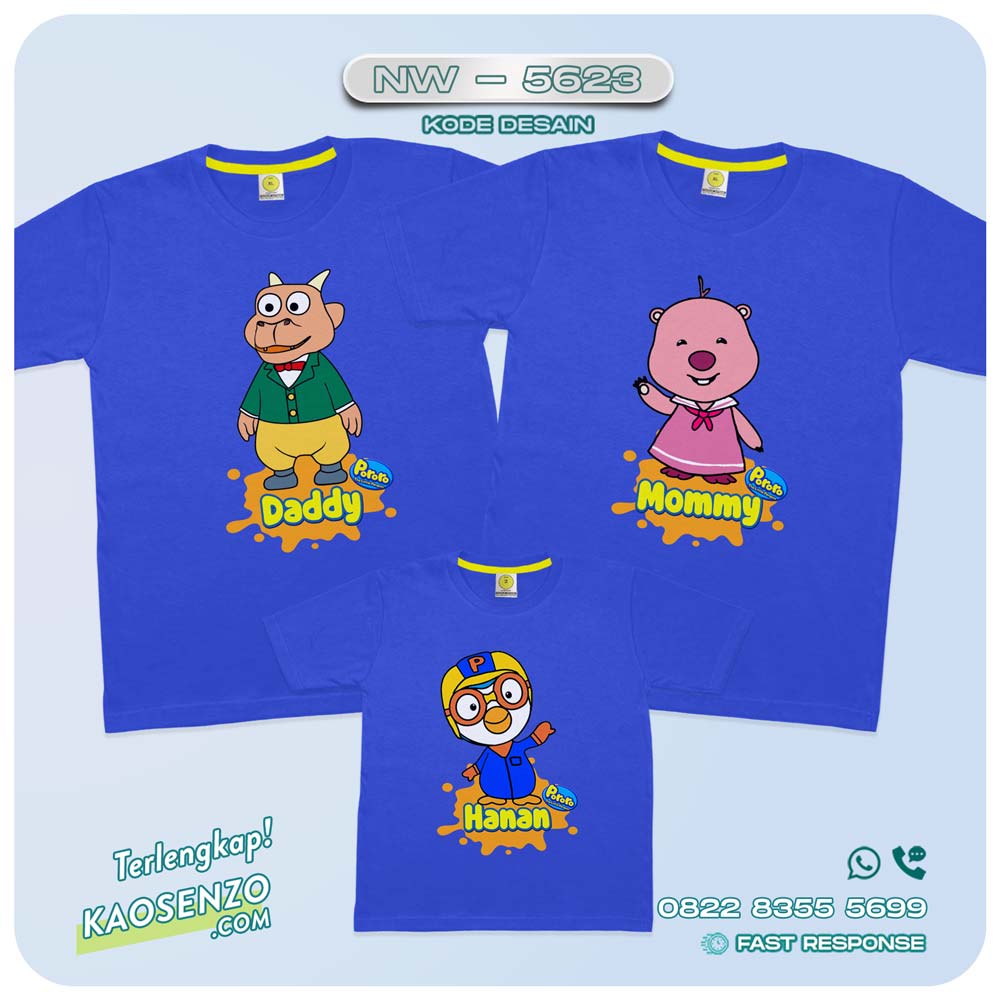 Baju Kaos Couple Keluarga Pororo | Kaos Family Custom Pororo | Kaos Pororo - NW 5623