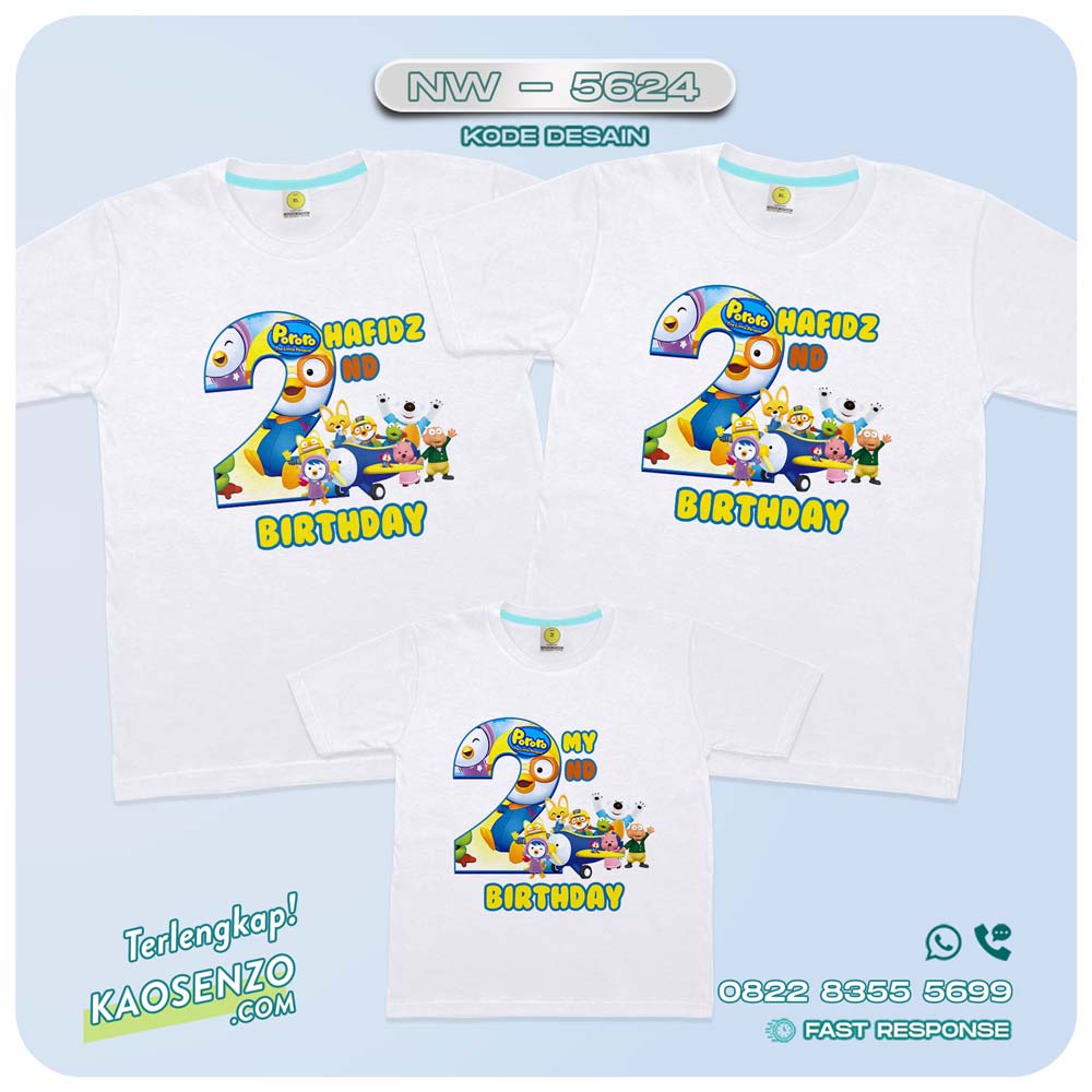 Baju Kaos Couple Keluarga Pororo | Kaos Ultah Anak Pororo | Kaos Pororo - NW 5624