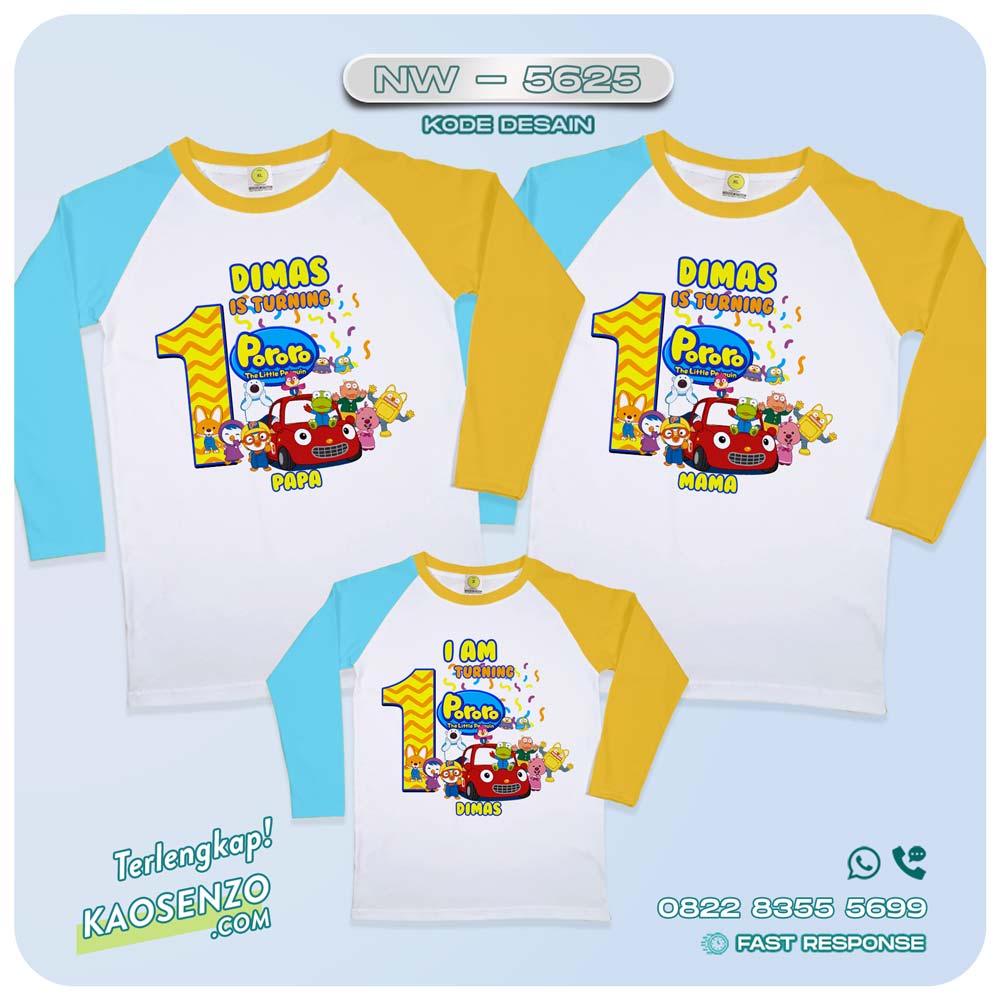 Baju Kaos Couple Keluarga Pororo | Kaos Ultah Anak Pororo | Kaos Pororo - NW 5625