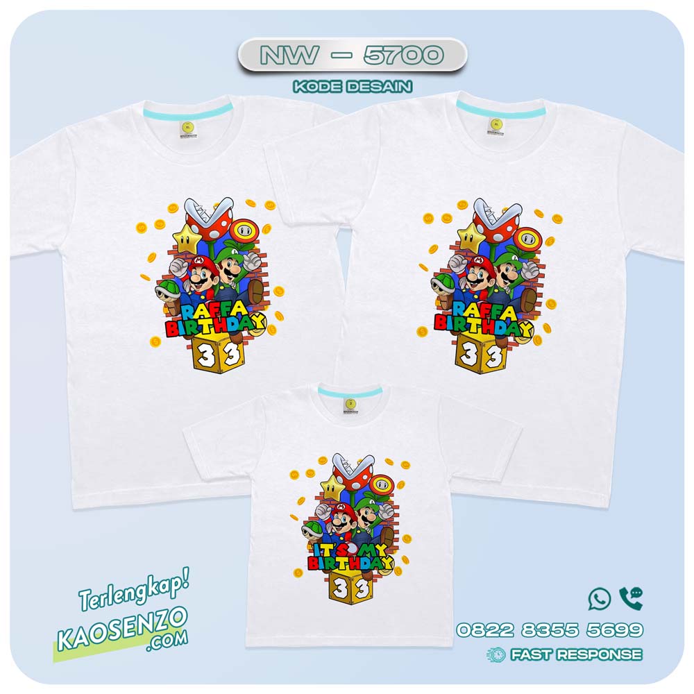 Baju Kaos Couple Keluarga Super Mario | Kaos Ulang Tahun Anak Super Mario | Kaos Super Mario - NW 5700