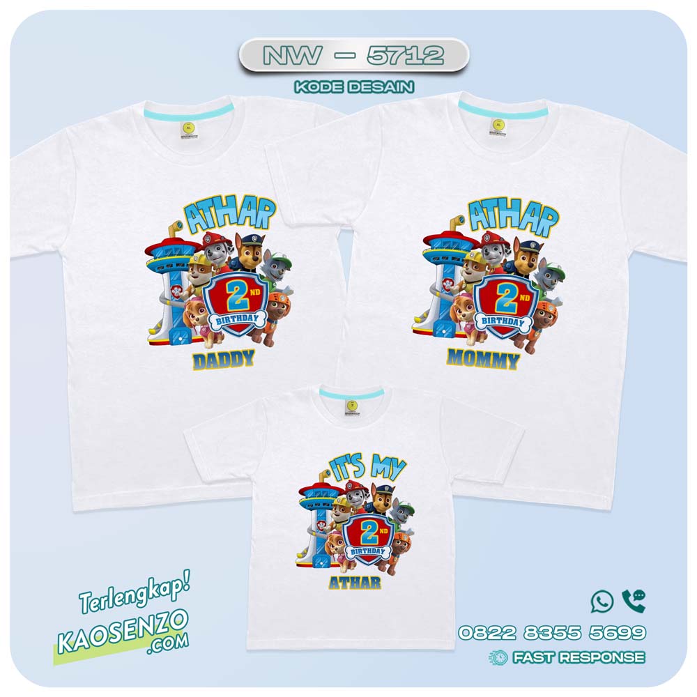 Baju Kaos Couple Keluarga Paw Patrol | Kaos Ultah Anak Paw Patrol | Kaos Paw Patrol - NW 5712