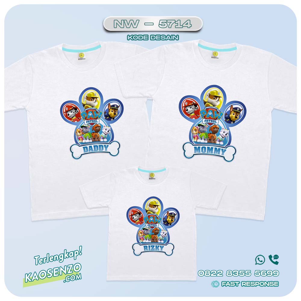 Baju Kaos Couple Keluarga Paw Patrol | Kaos Ultah Anak Paw Patrol | Kaos Paw Patrol - NW 5714