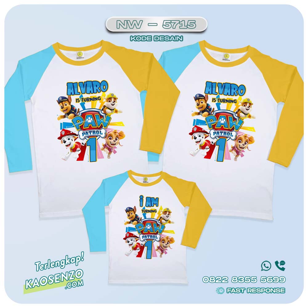 Baju Kaos Couple Keluarga Paw Patrol | Kaos Ultah Anak Paw Patrol | Kaos Paw Patrol NW 5715