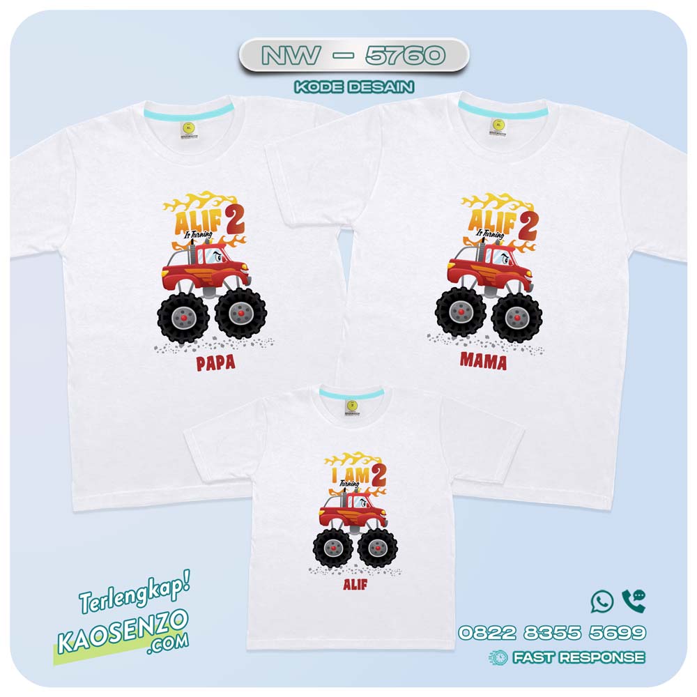 Baju Kaos Couple Keluarga Monster Truck | Kaos Ultah Anak | Kaos Motif Monster Truck NW 5760