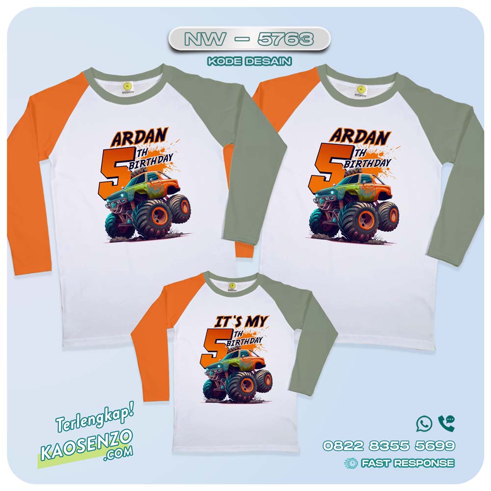 Baju Kaos Couple Keluarga Monster Truck | Kaos Ultah Anak | Kaos Motif Monster Truck NW 5763