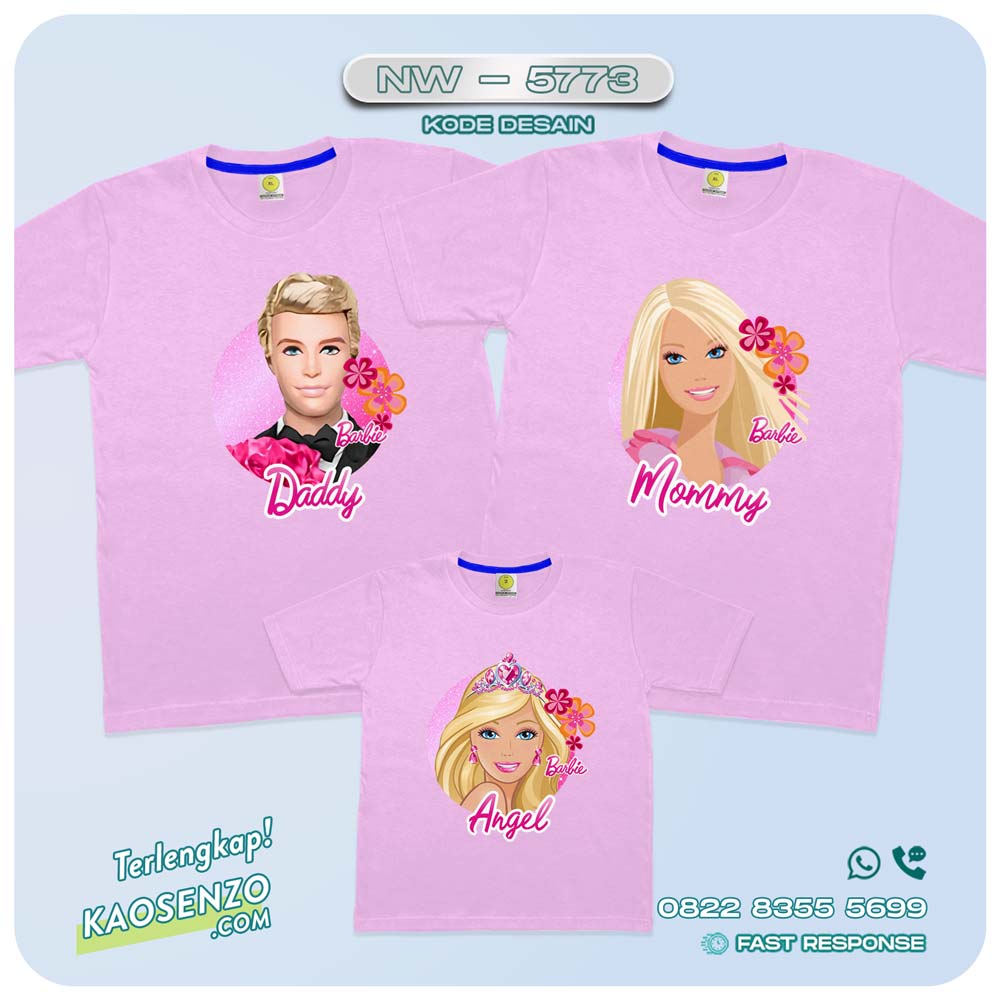 Baju Kaos Couple Keluarga Barbie | Kaos Family Custom Barbie | Kaos Barbie - NW 5773