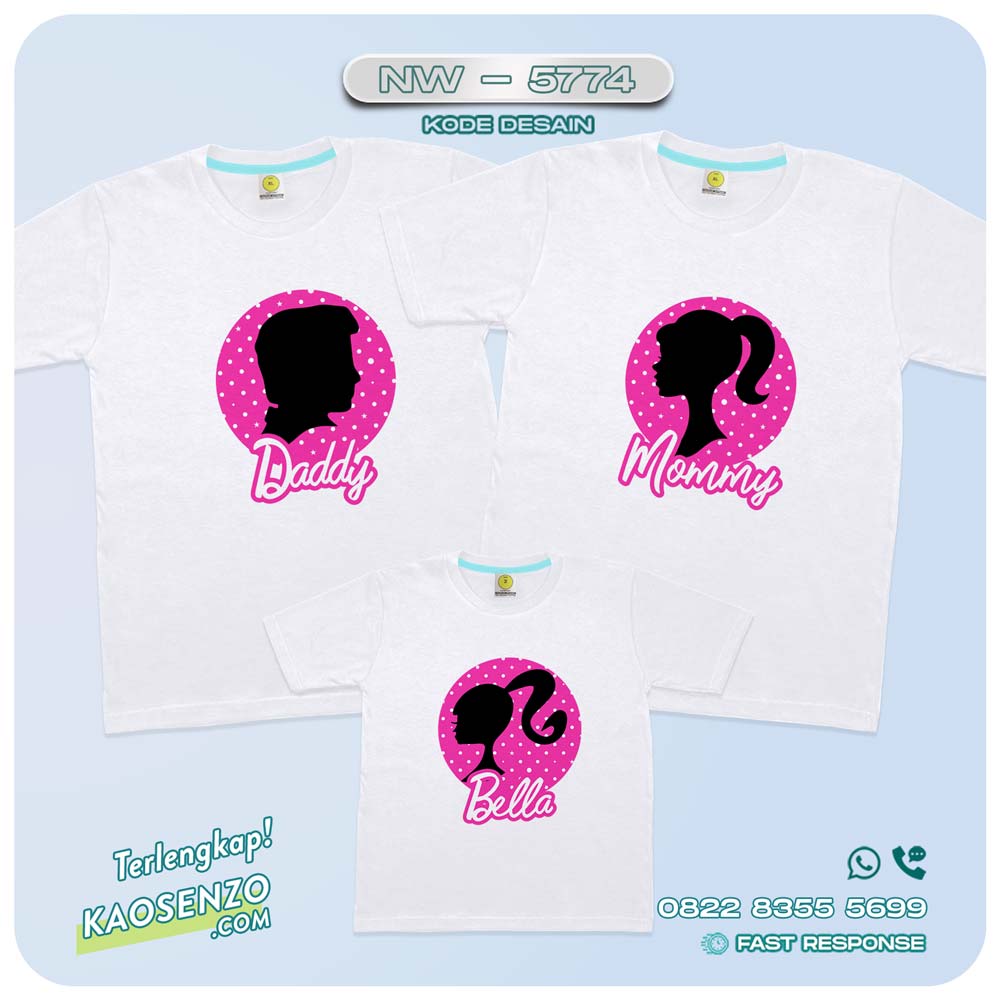 Baju Kaos Couple Keluarga Barbie | Kaos Ultah Custom Barbie | Kaos Barbie - NW 5774