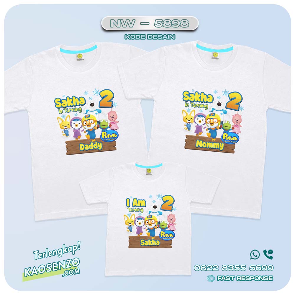 Baju Kaos Couple Keluarga Pororo | Kaos Ultah Anak Pororo | Kaos Pororo - NW 5898