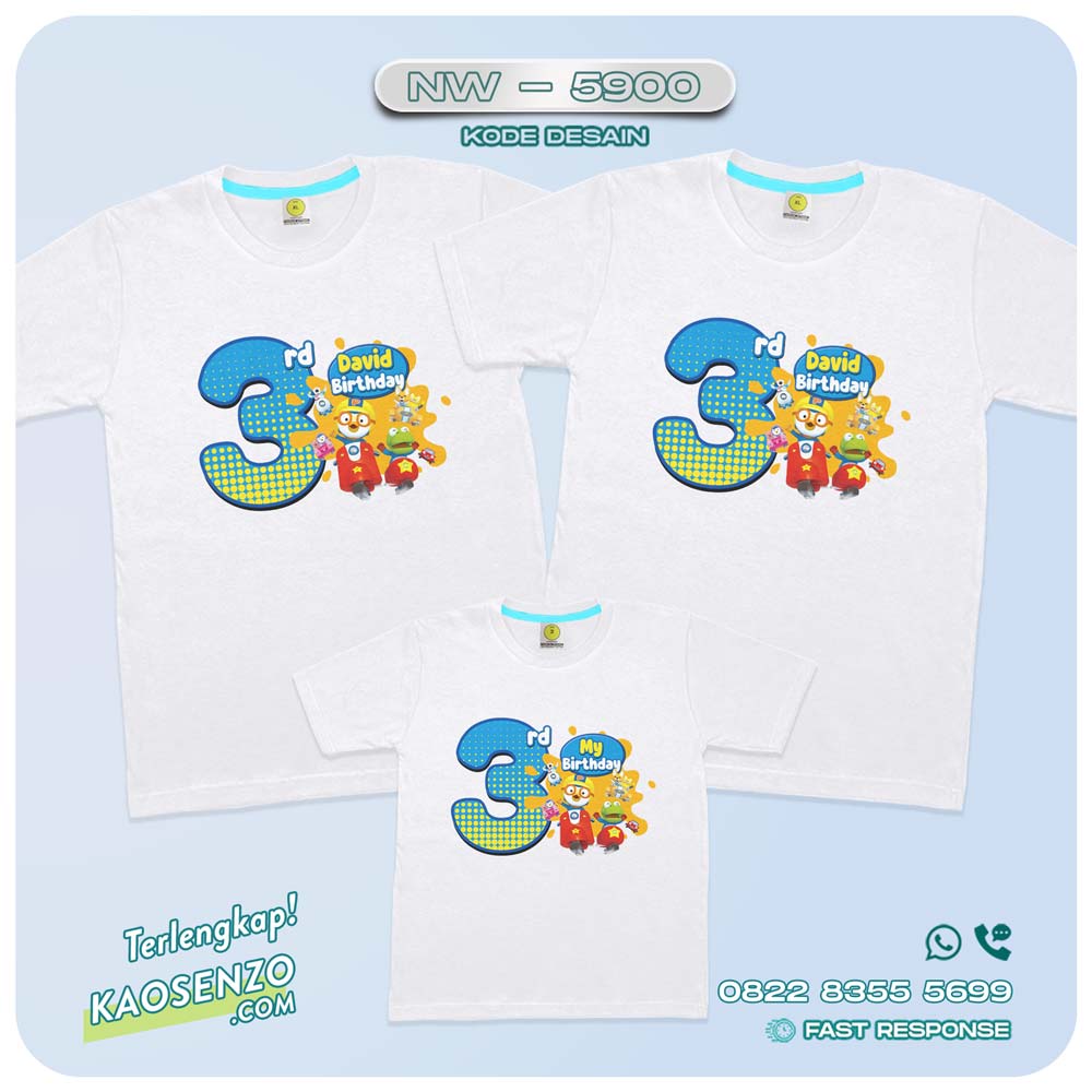 Baju Kaos Couple Keluarga Pororo | Kaos Ultah Anak Pororo | Kaos Pororo - NW 5900