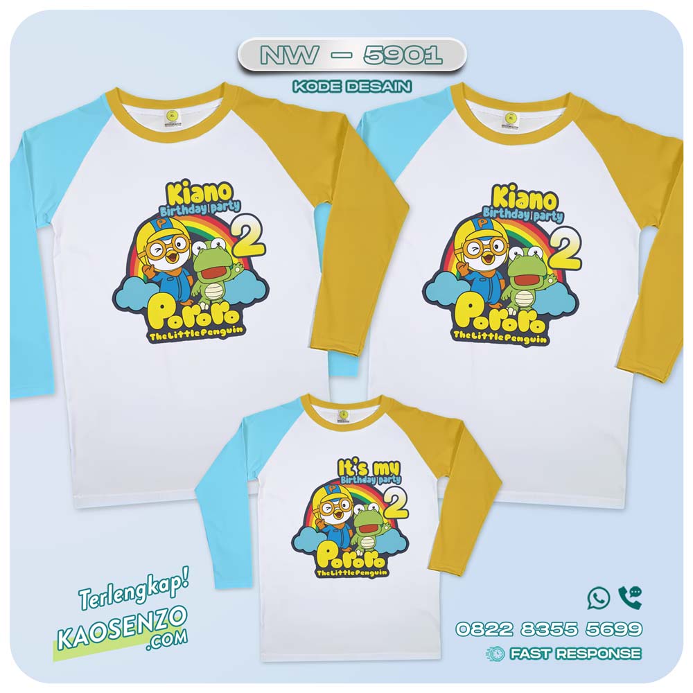 Baju Kaos Couple Keluarga Pororo | Kaos Ultah Anak Pororo | Kaos Pororo - NW 5901