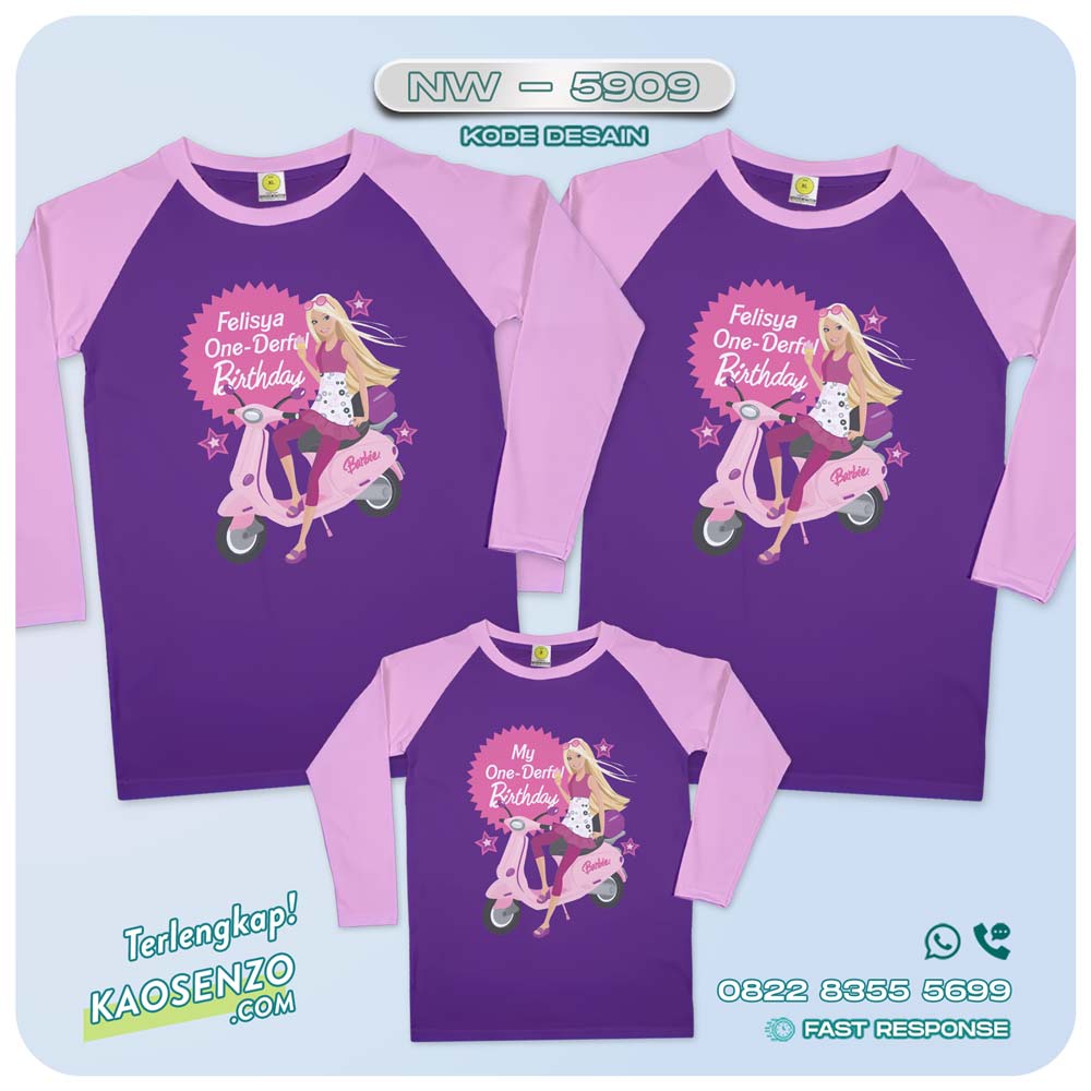 Baju Kaos Couple Keluarga Barbie | Kaos Ultah Custom Barbie | Kaos Barbie - NW 5909