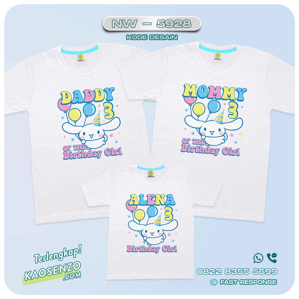 Baju Kaos Couple Keluarga Cinnamoroll | Kaos Ultah Custom Cinnamoroll | Kaos Cinnamoroll - NW 5928