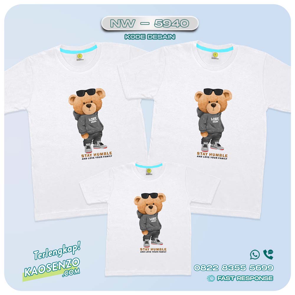 Baju Kaos Couple Keluarga Bear | Kaos Family Custom Bear | Kaos Beruang - NW 5940