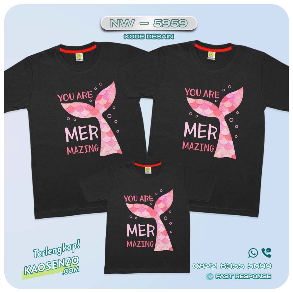 Baju Kaos Couple Keluarga Mermaid | Kaos Family Custom Mermaid | Kaos Mermaid - NW 5959