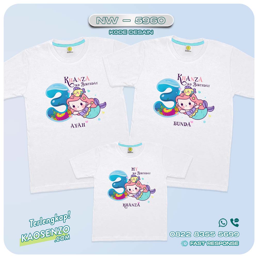 Baju Kaos Couple Keluarga Mermaid | Kaos Family Custom Mermaid | Kaos Ultah Anak | Kaos Mermaid - NW 5960