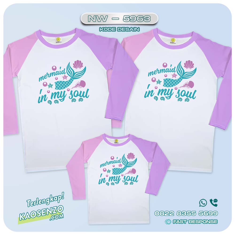 Baju Kaos Couple Keluarga Mermaid | Kaos Ultah Anak Mermaid | Kaos Mermaid - NW 5963