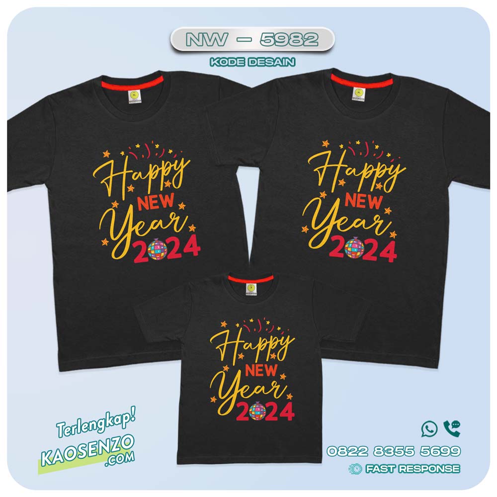 Baju Kaos Couple Keluarga Tahun Baru | Kaos Family Custom New Year 2024 | Kaos Motif Tahun Baru 2024 - NW 5982