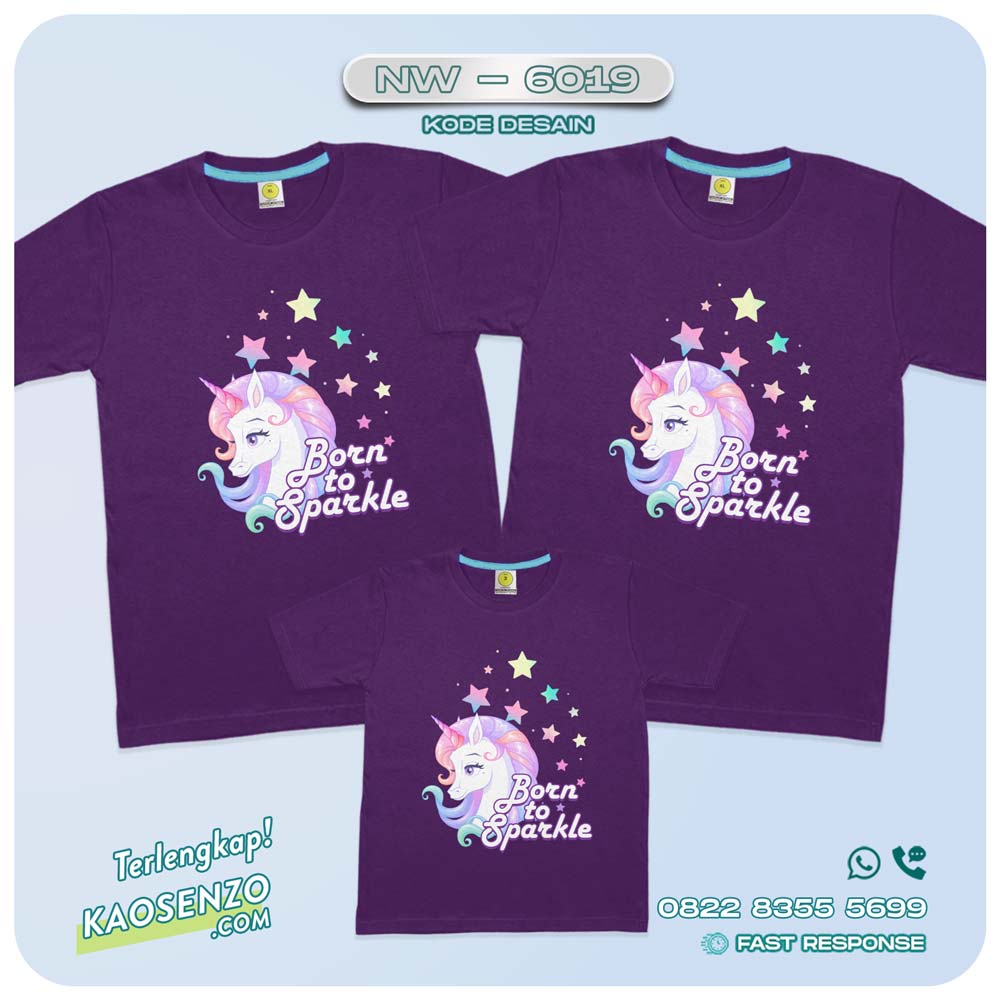 Baju Kaos Couple Keluarga Unicorn | Kaos Ultah Anak | Kaos Family Custom | Kaos Unicorn - NW 6019