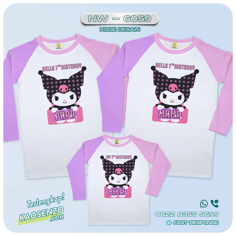 Baju Kaos Couple Keluarga Kuromi | Kaos Ultah Anak Kuromi | Kaos Kuromi - NW 6059