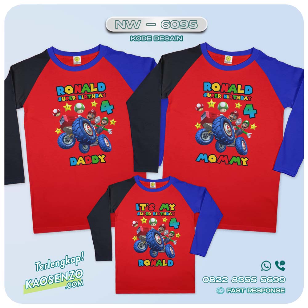 Baju Kaos Couple Keluarga Super Mario | Kaos Ulang Tahun Anak Super Mario | Kaos Super Mario - NW 6095