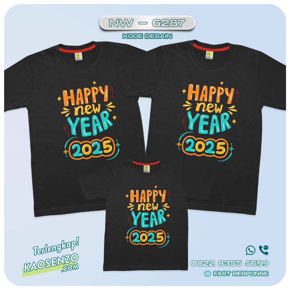 Baju Kaos Couple Keluarga Tahun Baru | Kaos Family Custom New Year 2025 | Kaos Motif Tahun Baru 2025 - NW 6287