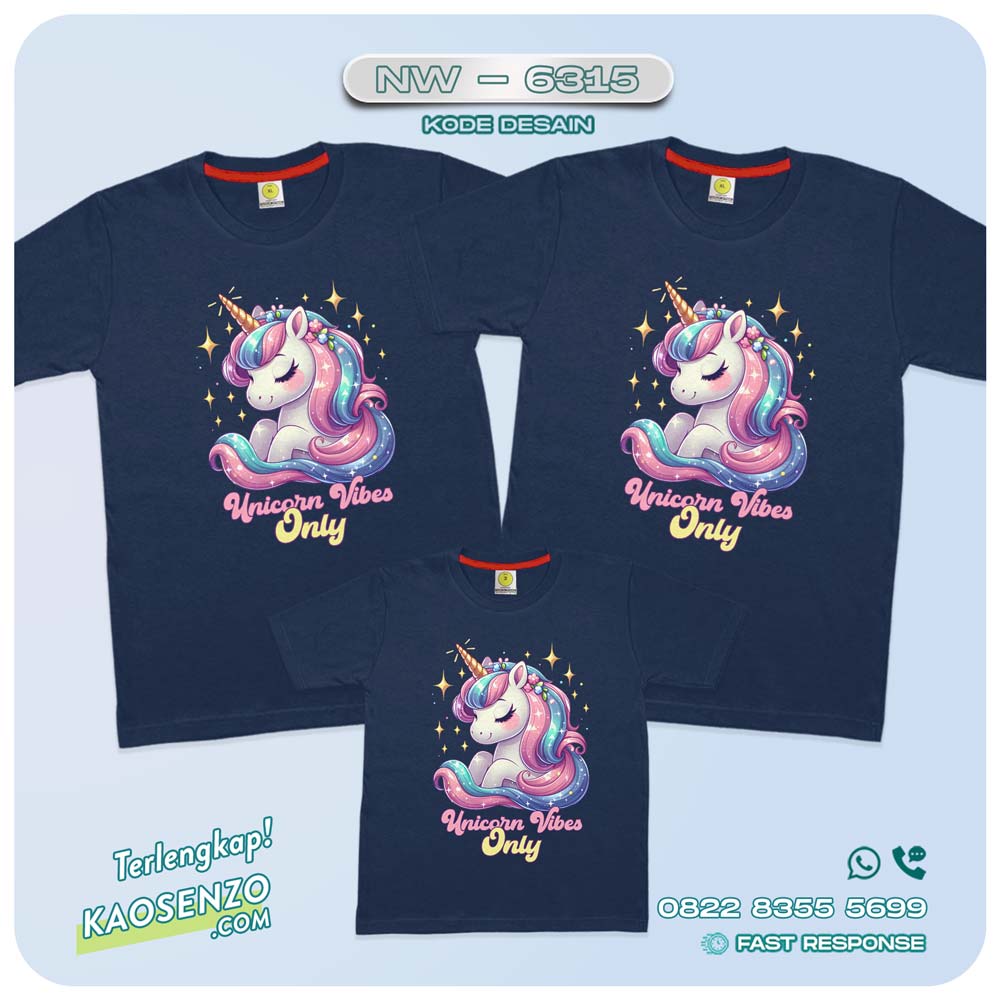 Baju Kaos Couple Keluarga Unicorn | Kaos Ultah Anak | Kaos Family Custom | Kaos Unicorn - NW 6315