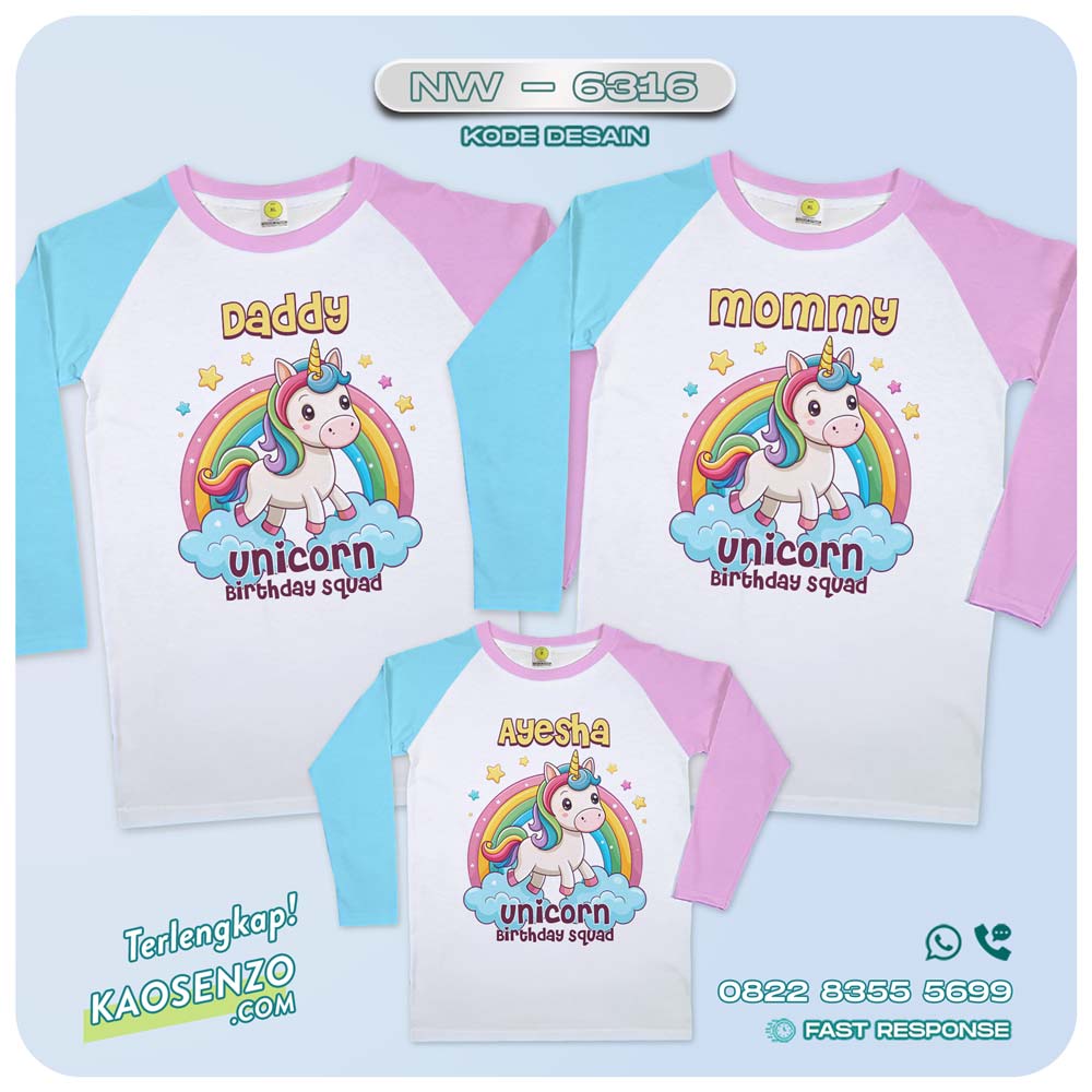 Baju Kaos Couple Keluarga Unicorn | Kaos Ultah Anak | Kaos Family Custom | Kaos Unicorn - NW 6316