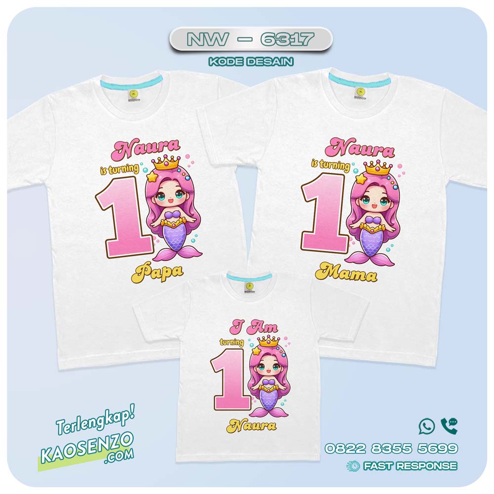 Baju Kaos Couple Keluarga Mermaid | Kaos Family Custom Mermaid | Kaos Ultah Anak | Kaos Mermaid - NW 6317