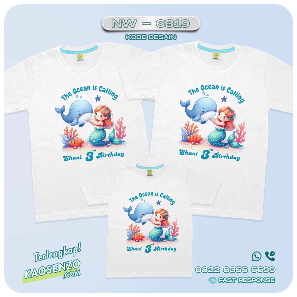 Baju Kaos Couple Keluarga Mermaid | Kaos Family Custom Mermaid | Kaos Ultah Anak | Kaos Mermaid - NW 6319