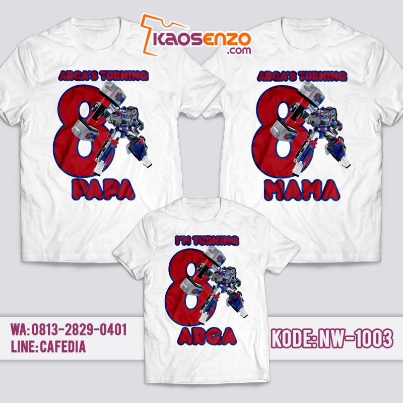 Baju Kaos Couple Keluarga | Kaos Ulang Tahun Anak | Kaos Tobot NW - 1003