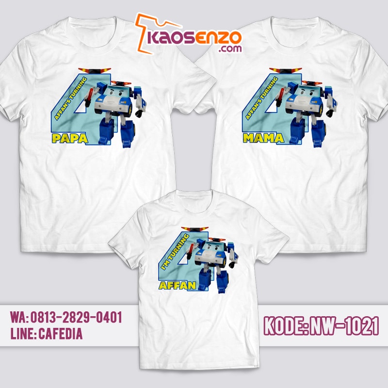 Baju Kaos Couple Keluarga | Kaos Ultah Anak | Kaos Robocar Poli NW - 1021